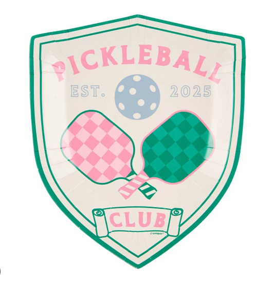 Playful Summer Pickelball 8.25 inch Crest Shaped Paper Plates 8ct