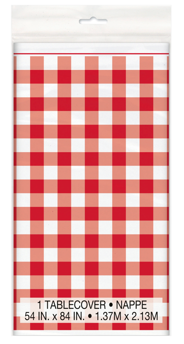 Red Gingham Plastic Tablecover 54inch x 84inch 1ct