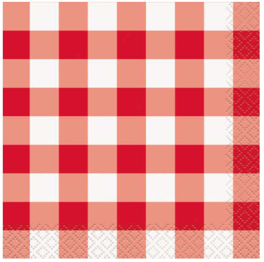Red Gingham Beverage Napkins 16ct