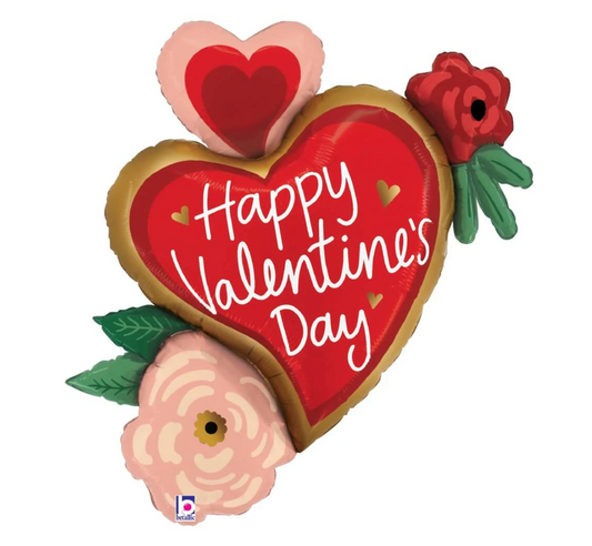 Betallic Valentine Heart Flowers 32 inch Shaped Foil Balloon 1ct