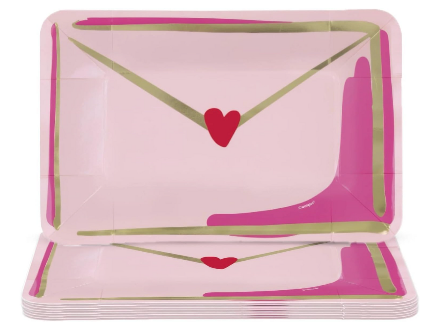 Red and Pink Valentine Envelope Shaped 9 inch x 6 inch Appetizer Plate 8ct