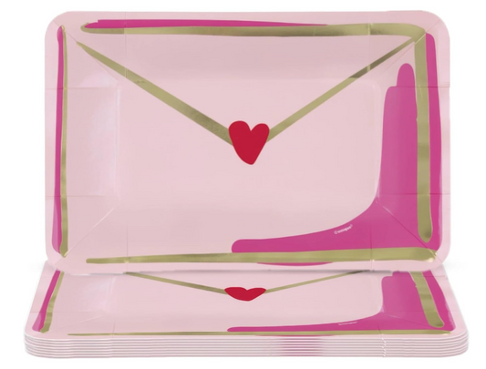 Red and Pink Valentine Envelope Shaped 9 inch x 6 inch Appetizer Plate 8ct