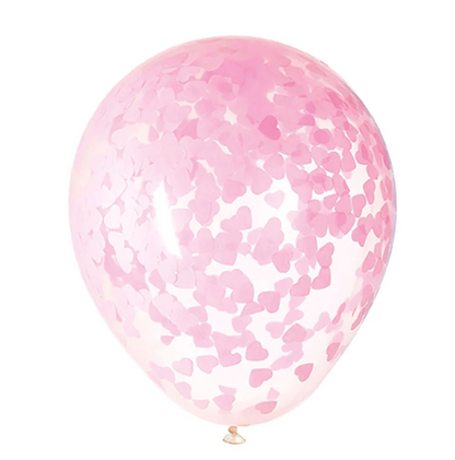 Globos de látex transparentes de 16 pulgadas con confeti de corazón rosa, 5 unidades