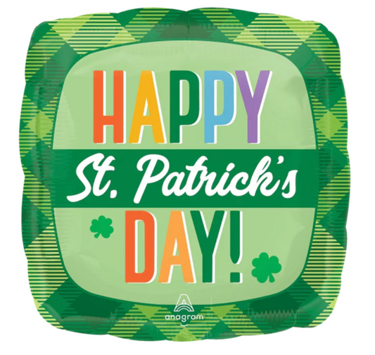 Anagram 18" Happy St. Patrick's Day Plaid Foil Balloon
