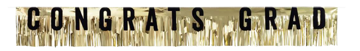 Banner de felicitaciones de graduación con flecos de papel dorado de 6 pies