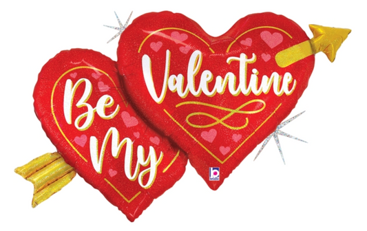 Betallic Valentine Two Hearts Arrow 40 inch Glitter Holographic Balloon 1ct