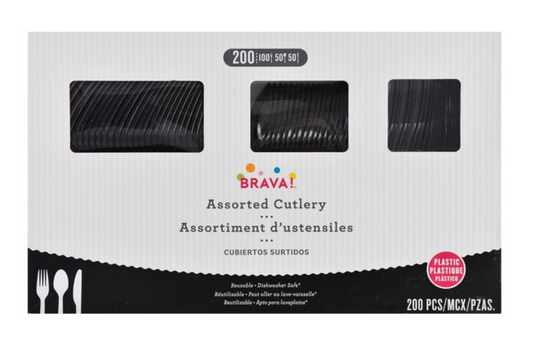 Jet Black Plastic Assorted Cutlery 200ct - Toy World Inc