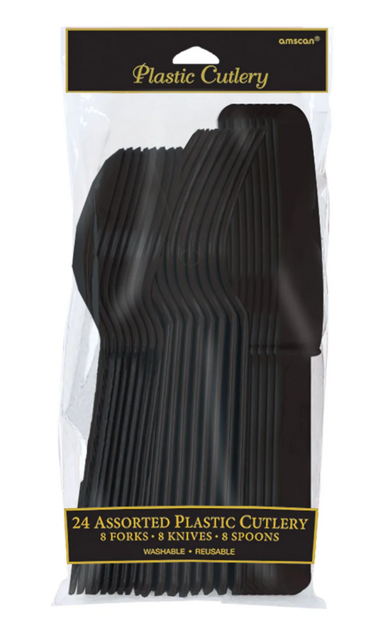 Assorted Plastic Cutlery Jet Black 24ct - Toy World Inc