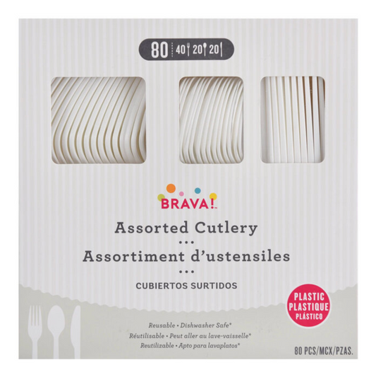 Plastic Cutlery Assortment Frosty White 80ct - Toy World Inc