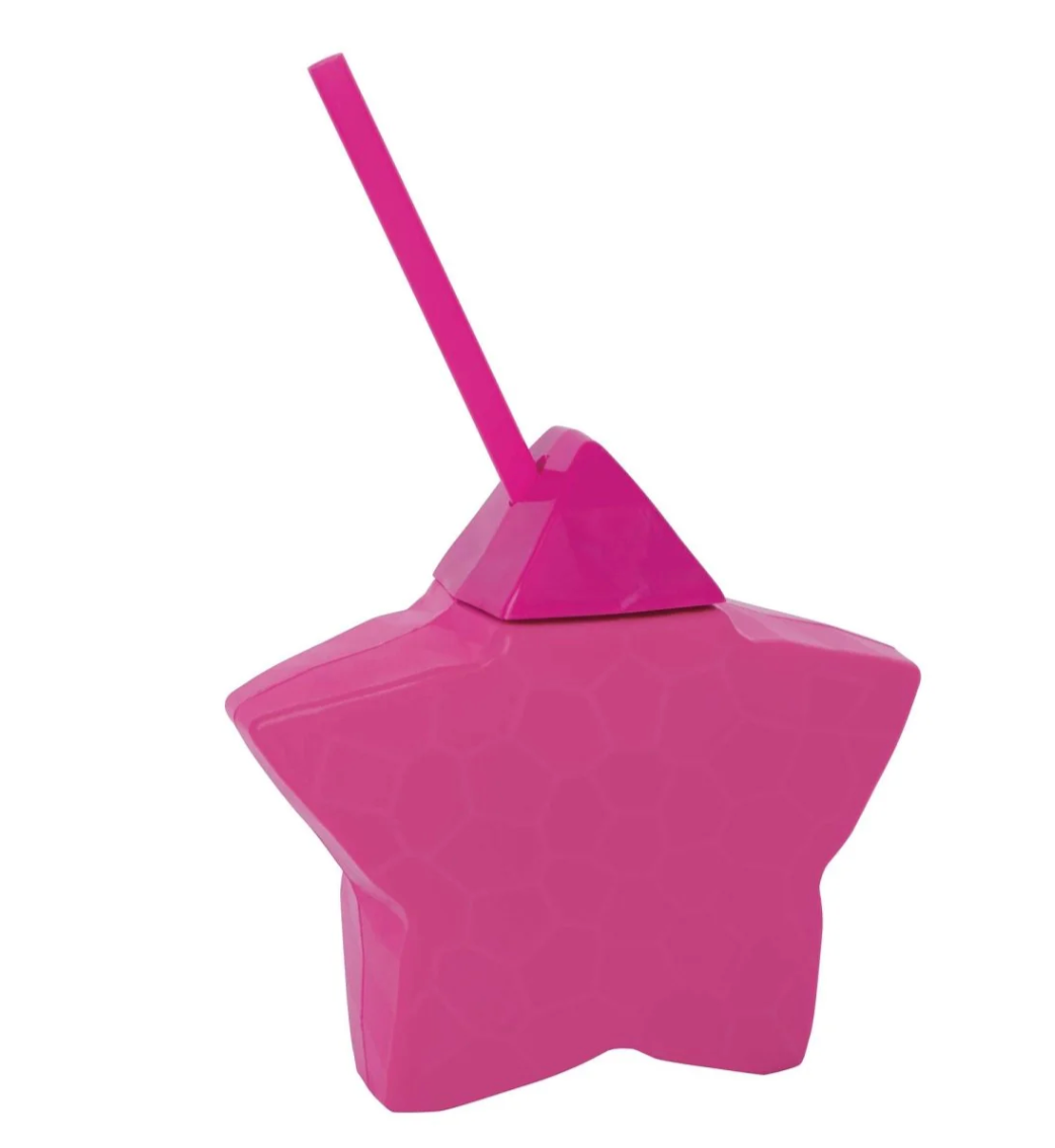Taza con pajita rosa y estampado de rayas