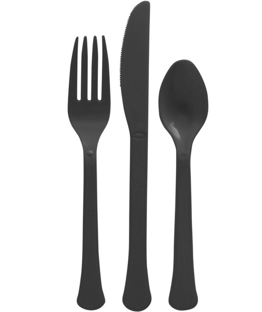 Plastic Cutlery Asst Jet Blck 80ct