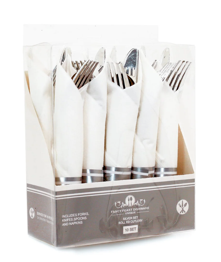 Cubiertos con Servilleta Plata 10ct