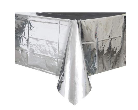 Silver Metallic Foil Tablecover 54 inch x 108 inch