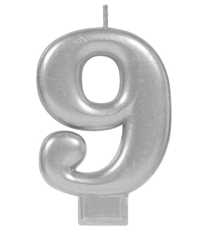 Metallic Silver Number 9 Candle