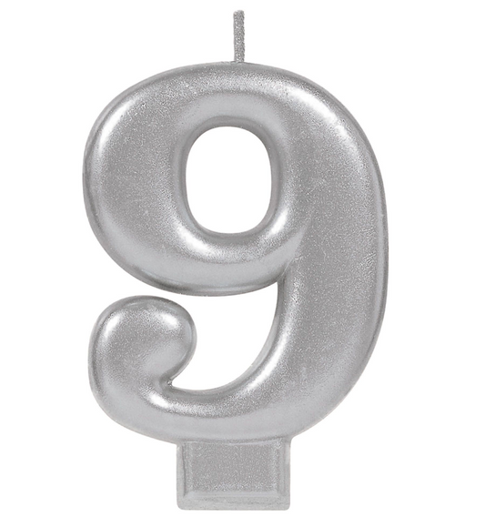 Metallic Silver Number 9 Candle