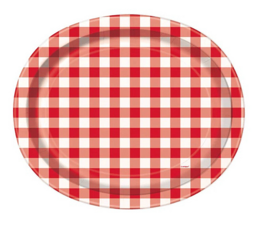 Red Gingham Oval Plate 8ct