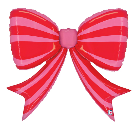 Betallic Striped Red Bow 41 inch Foil Shape Packaged 1ct