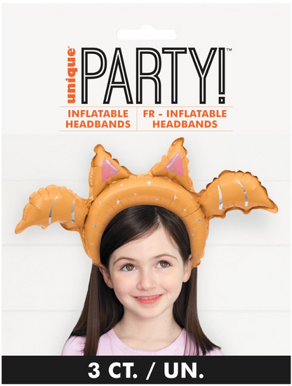 Halloween Orange Inflatable Bat Headbands 21 inch 3ct