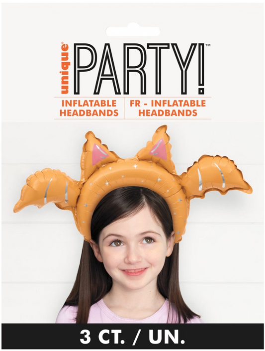 Halloween Orange Inflatable Bat Headbands 21 inch 3ct