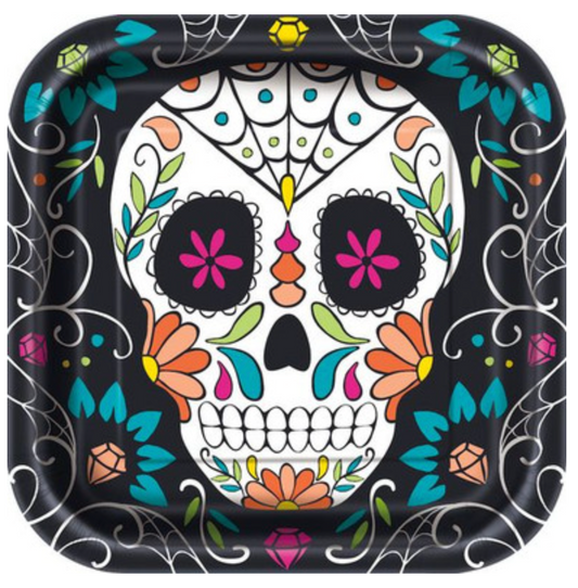 Halloween Day of the Dead 9 inch Square Plates 10ct