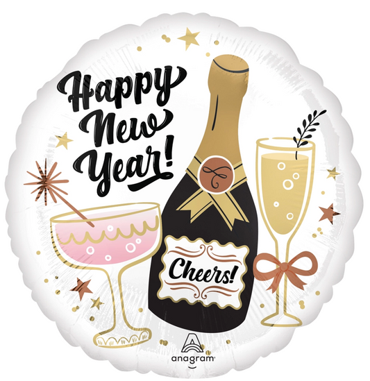 Anagram Radiant Toasts Happy New Year 17 inch Round Foil Balloon 1ct