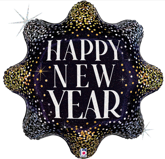 Betallic Sparkle New Year Burst 30 inch Holographic Shaped Foil Balloon 1ct