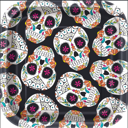 Halloween Day of the Dead 7 inch Square Plates 10ct