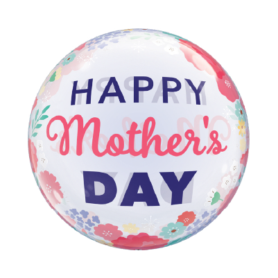 22 inch round pastel purple balloon with "Happy Mother's Day" text and floral patterns.
