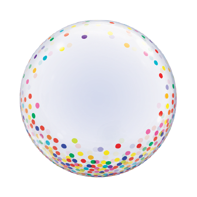 24-inch clear balloon with colorful confetti dots scattered inside.