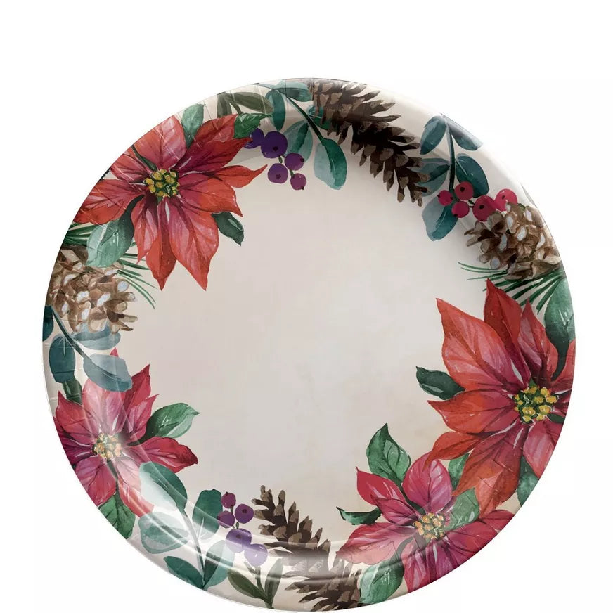 Christmas Traditional Poinsettia 10 Inch Plate 8ct