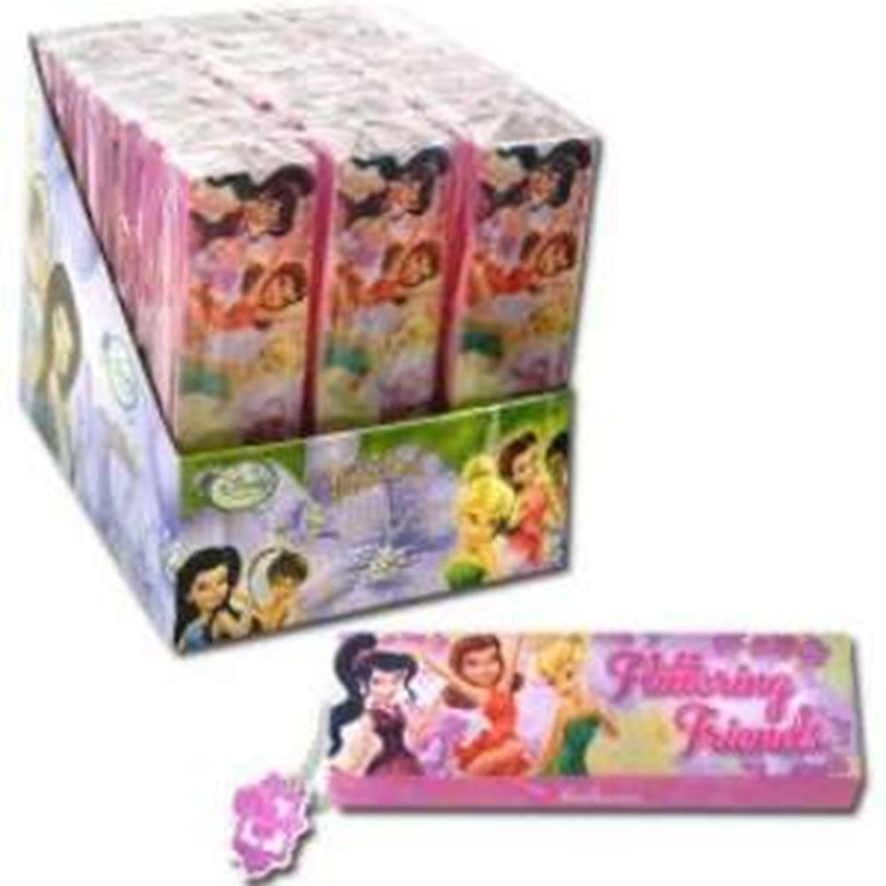 Pink rectangular sliding pencil case featuring Disney princesses and a purple flower-shaped dangler on the zipper.