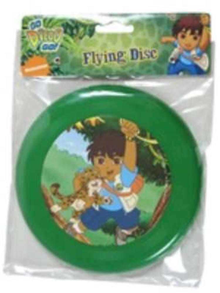 Green plastic flying disc featuring a cartoon boy and dog playing outdoors on the center graphic.