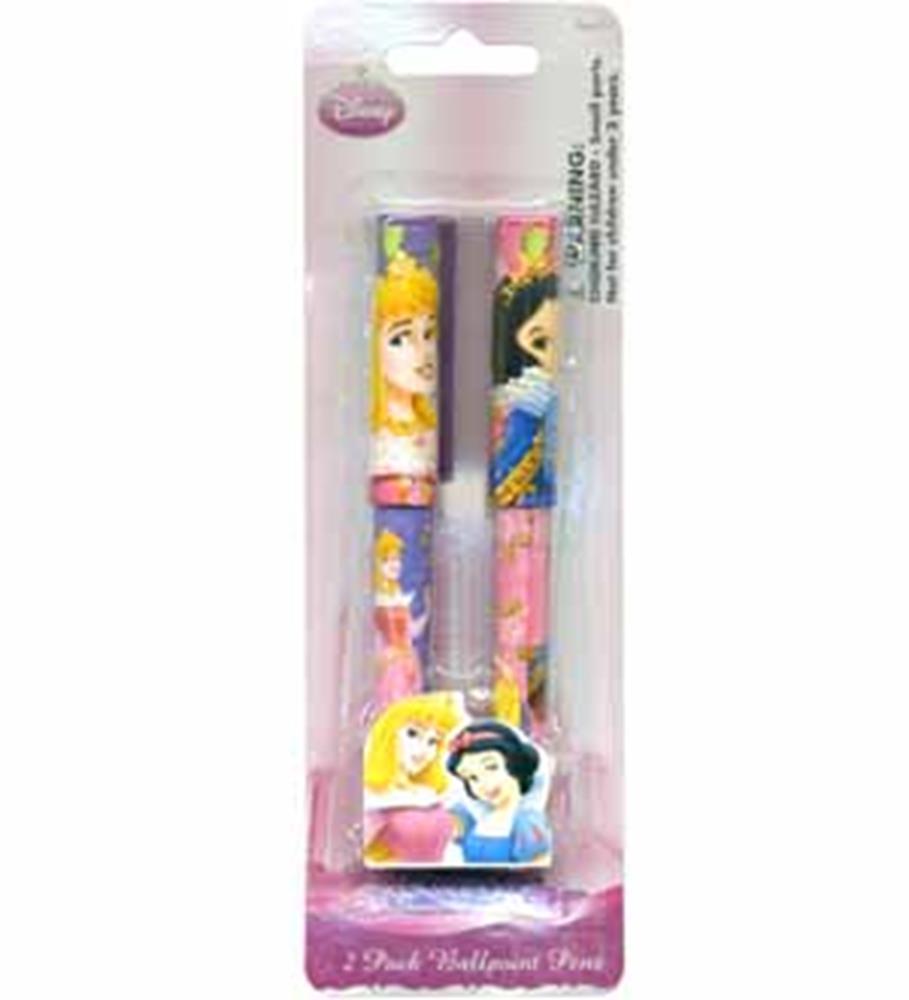 Two colorful fat pens featuring princess designs, packaged in a pink Disney-themed blister pack.