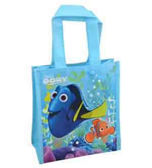 Light blue non-woven tote bag featuring colorful Finding Dory and Nemo characters on the front.