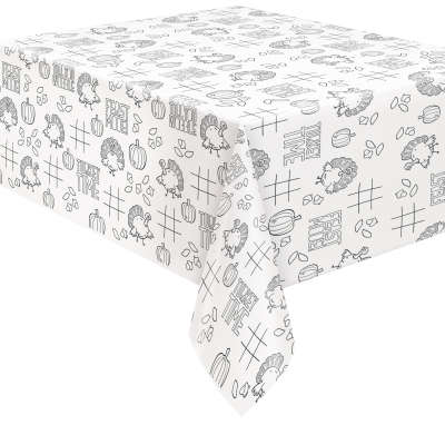 White paper tablecover with black Thanksgiving-themed outlines for coloring, 54x84 inches.