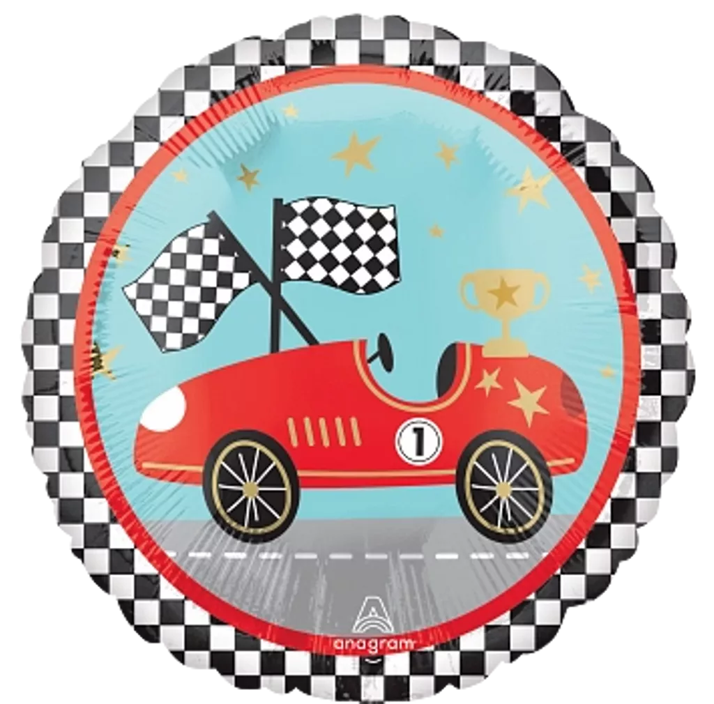Anagram Race Cars Round 17 inch Foil Balloon 1ct