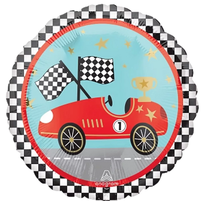 Anagram Race Cars Round 17 inch Foil Balloon 1ct