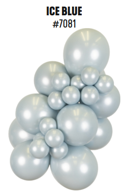 Kalisan Aura Ice Blue latex balloon color cluster showing the shade across multiple balloon sizes