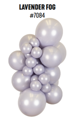 Kalisan Aura Lavender Fog latex balloon color cluster showing the shade across multiple balloon sizes