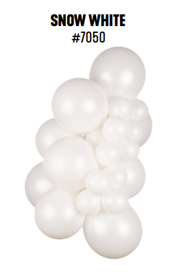 Kalisan Opaque Satin Snow White latex balloon color cluster showing the shade across multiple balloon sizes