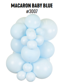 Kalisan Macaron Baby Blue latex balloon color cluster showing the shade across multiple balloon sizes