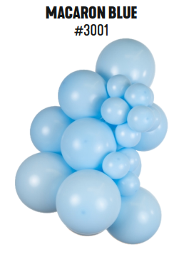 Kalisan Macaron Blue latex balloon color cluster showing the shade across multiple balloon sizes