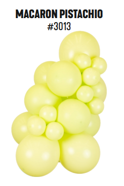 Kalisan Macaron Pistachio latex balloon color cluster showing the shade across multiple balloon sizes