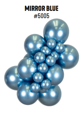 Kalisan Mirror Blue latex balloon color cluster showing the shade across multiple balloon sizes