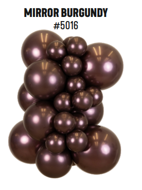 Kalisan Mirror Burgundy latex balloon color cluster showing the shade across multiple balloon sizes