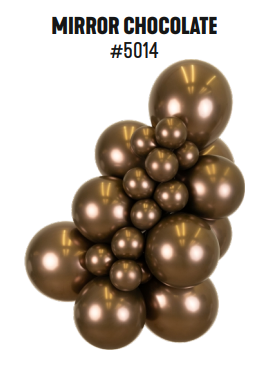 Kalisan Mirror Chocolate latex balloon color cluster showing the shade across multiple balloon sizes