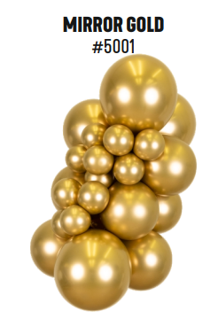 Kalisan Mirror Gold latex balloon color cluster showing the shade across multiple balloon sizes