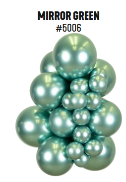 Kalisan Mirror Green latex balloon color cluster showing the shade across multiple balloon sizes