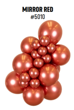 Kalisan Mirror Red latex balloon color cluster showing the shade across multiple balloon sizes