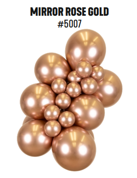 Kalisan Mirror Rose Gold latex balloon color cluster showing the shade across multiple balloon sizes